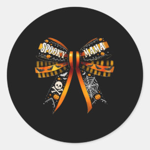 Spooky Mama Coquette Bow Pumpkin Niedlich Hallowee Runder Aufkleber