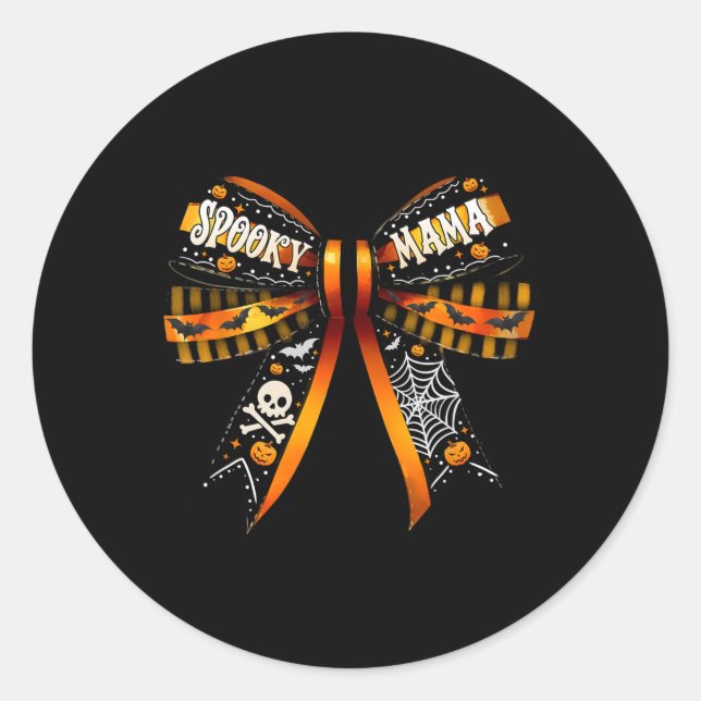 Spooky Mama Coquette Bow Pumpkin Niedlich Hallowee Runder Aufkleber (Vorderseite)