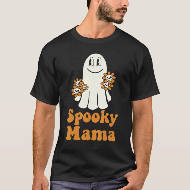 Spooky Mama Groovy Halloween Floral Ghost Spooky M T-Shirt (Vorderseite)