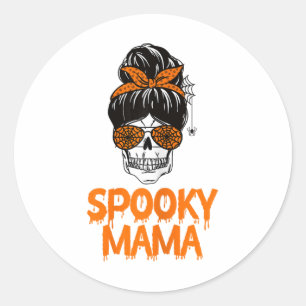 Spooky Mama Lazy Halloween Kostüm Skull Messy Bun Runder Aufkleber