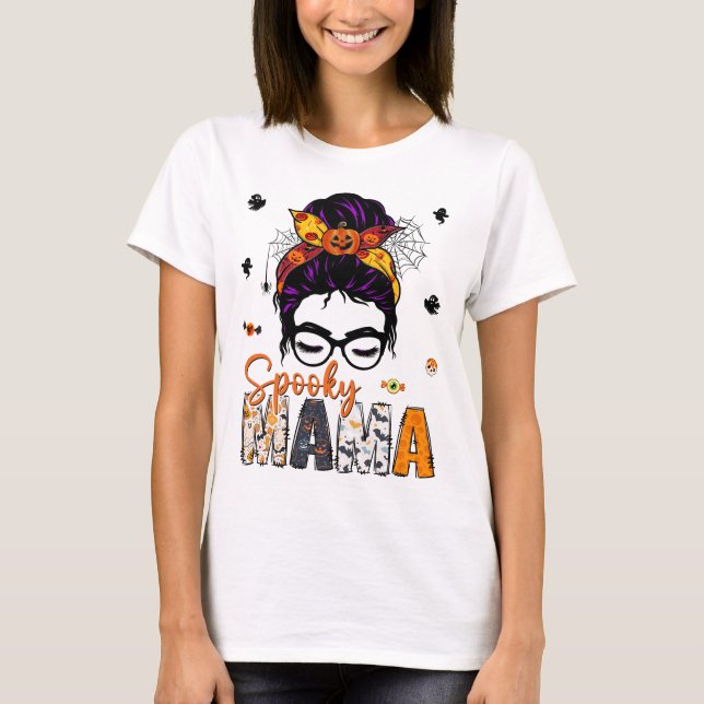 Spooky Mama Mama Halloween Kostümgespenst Party T-Shirt (Vorderseite)