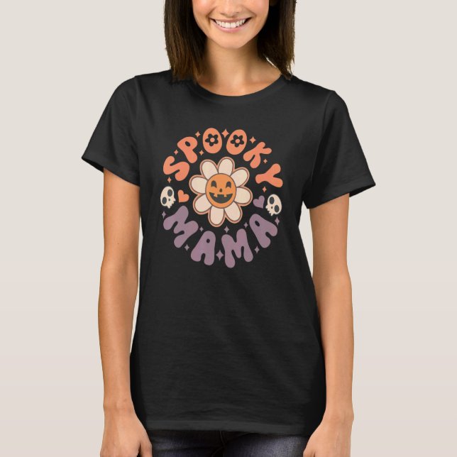 Spooky Mama Retro Groovy Halloween Spooky Mama Gho T-Shirt (Vorderseite)