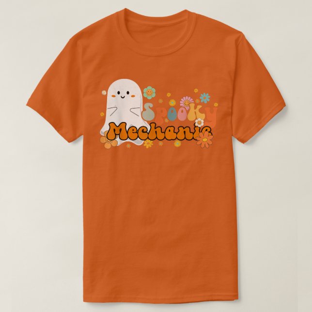 Spooky Mechanic Retro Groovy Niedlich Ghost Hallow T-Shirt (Design vorne)