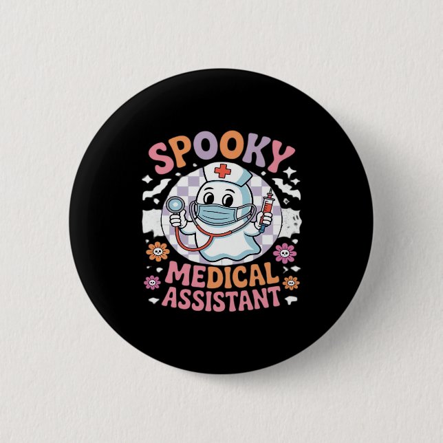 Spooky Medical Assistant Niedlich Halloween Essent Button (Vorderseite)