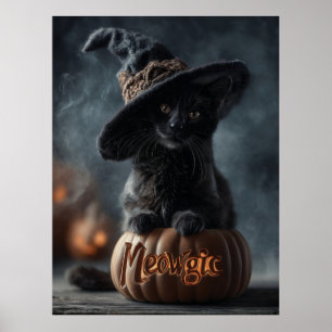 Spooky "Meowgic" Black Cat in einem Hexenhut Poster
