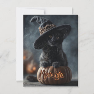 Spooky "Meowgic" Black Cat in einem Hexenhut Postkarte