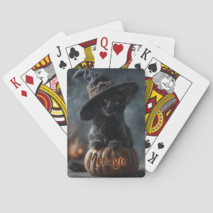 Spooky "Meowgic" Black Cat in einem Hexenhut Spielkarten