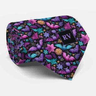 Spooky Midnight Garden Bats Halloween Mit Monogram Krawatte