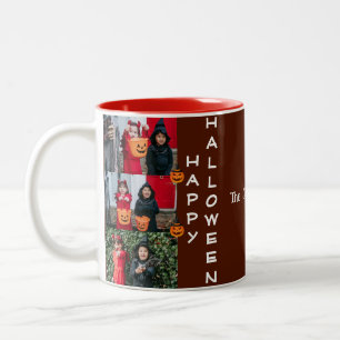 Spooky Moderne Halloween Familie Drei FotoCollage Zweifarbige Tasse