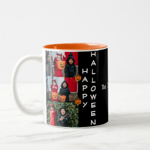 Spooky Moderne Halloween Familie Drei FotoCollage Zweifarbige Tasse