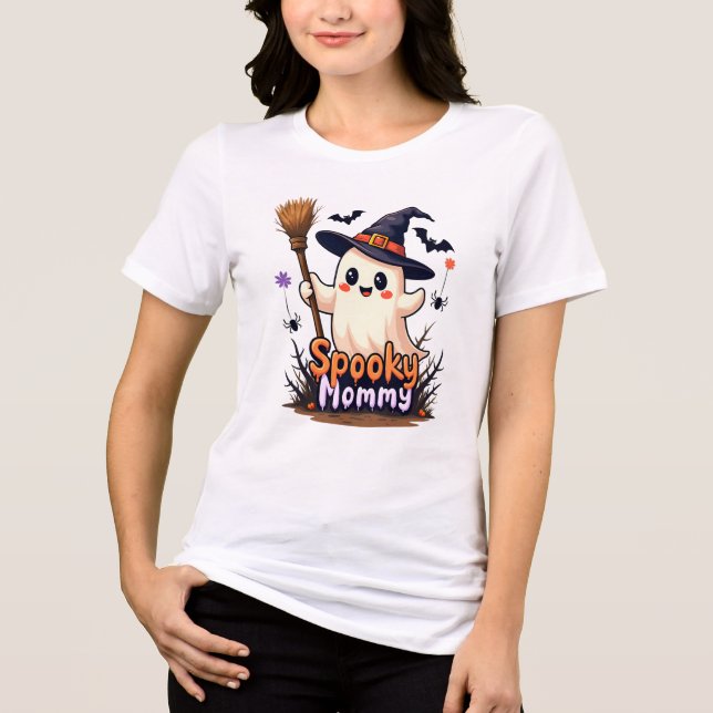 Spooky Mommy Halloween Ghost mit Hexenhut Tri-Blend Shirt (Vorderseite)