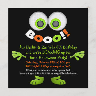 Spooky Monster Twin Geburtstag Einladungen