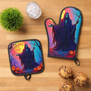 Spooky Moon Death's Call Design Ofenhandschuh & Topflappen-Set
