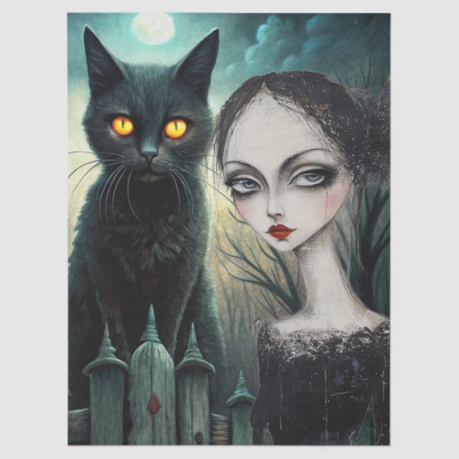 Spooky Moonlit Black Cat Halloween Decoupage Seidenpapier (Vorderseite)