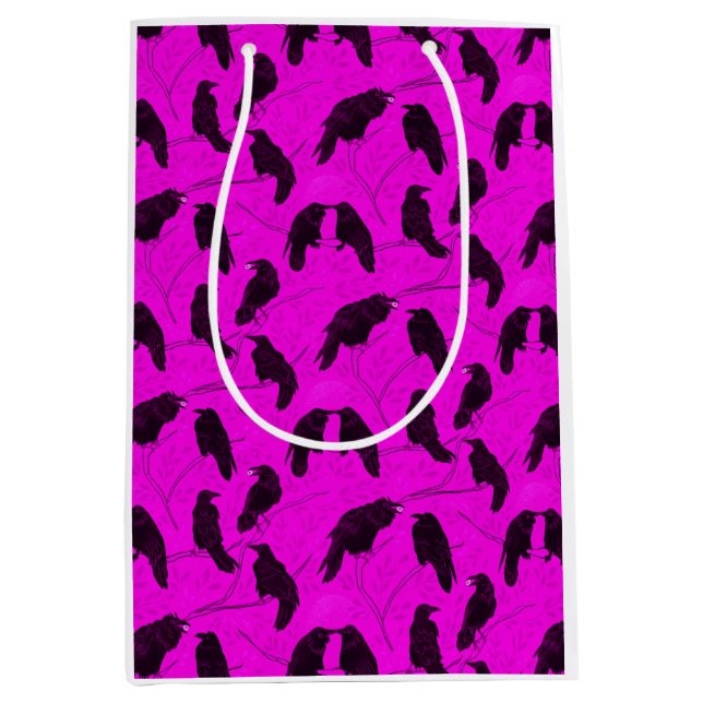 Spooky Moonlit Crows Share Eyeball Snack Goth Pink Mittlere Geschenktüte (Vorderseite)