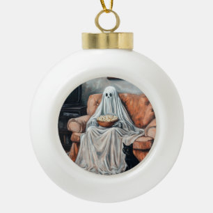 Spooky Movie Night Ghost und Cat-Fernsehen Keramik Kugel-Ornament