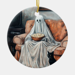 Spooky Movie Night Ghost und Cat-Fernsehen Keramik Ornament