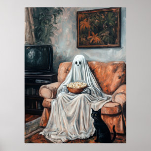 Spooky Movie Night   Ghost und Cat-Fernsehen Poster