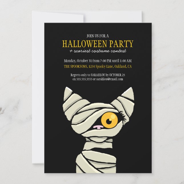 Spooky Mummy Cat Halloween-Party Einladungen (Vorderseite)