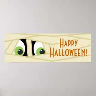 Spooky Mummy Head Halloween-Party Banner Poster