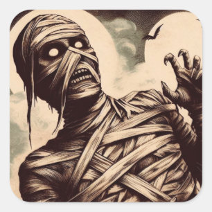 Spooky Mummy Horror Illustration Quadratischer Aufkleber