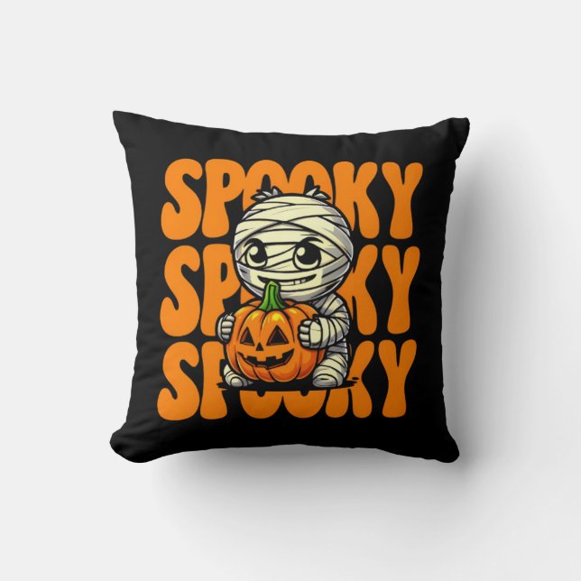 Spooky Mummy Hugging Pumpkin Halloween Kissen (Vorderseite)