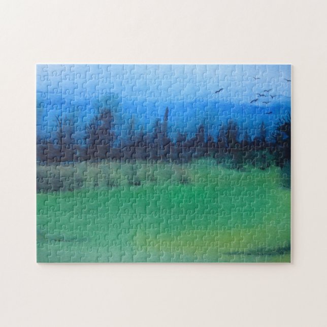 Spooky mystische Waldlandschaft bemalt Puzzle (Horizontal)