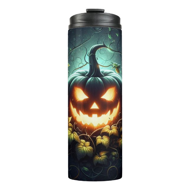 Spooky Natur glühend Halloween Kürbis Thermosbecher (Vorderseite)