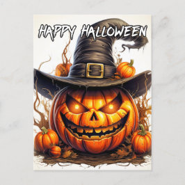 Spooky Nefarious Happy Halloween Pumpkin Postkarte