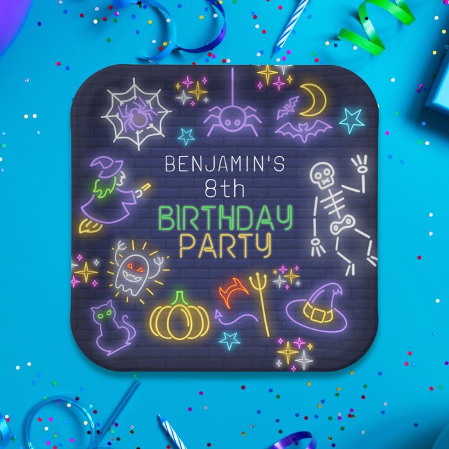Spooky Neon Any Age Halloween Birthday Pappteller (Von Creator hochgeladen)