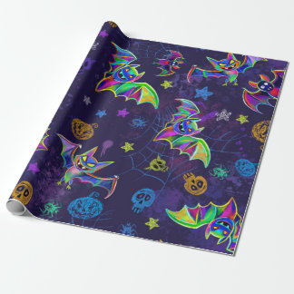 Spooky neon Halloween Design Fledermäuse bunt tren Geschenkpapier