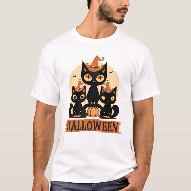 Spooky Niedlich Black Cat Halloween Autumn Pumpkin T-Shirt (Vorderseite)