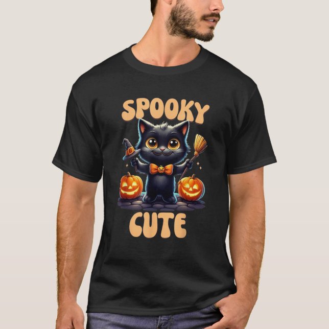 Spooky Niedlich Black Cat T-Shirt (Vorderseite)