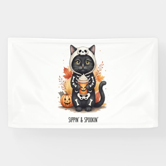 Spooky Niedlich Cat Halloween Banner (Horizontal)