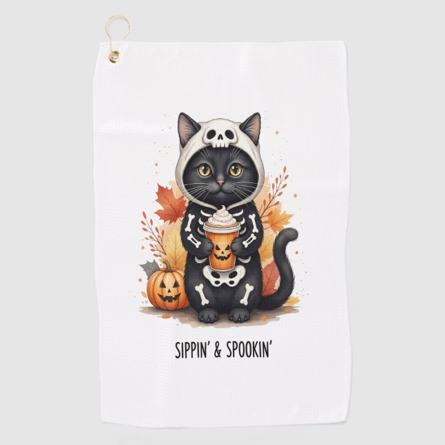 Spooky Niedlich Cat Halloween Golfhandtuch (Vorderseite)