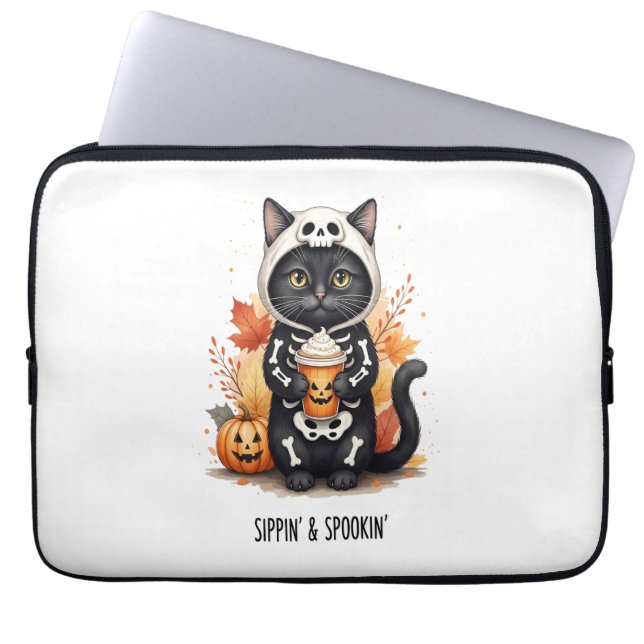 Spooky Niedlich Cat Halloween Laptopschutzhülle (Vorderseite)