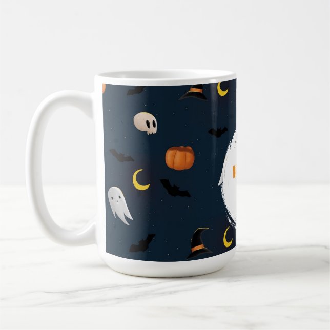 Spooky Niedlich Dark Blue Happy Halloween Ghost Kaffeetasse (Links)