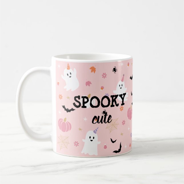 Spooky Niedlich Dusty Pink Ghost Halloween Kaffeetasse (Links)