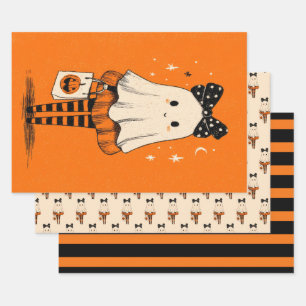 Spooky Niedlich Ghost Burnt Orange & Black Hallowe Geschenkpapier Set