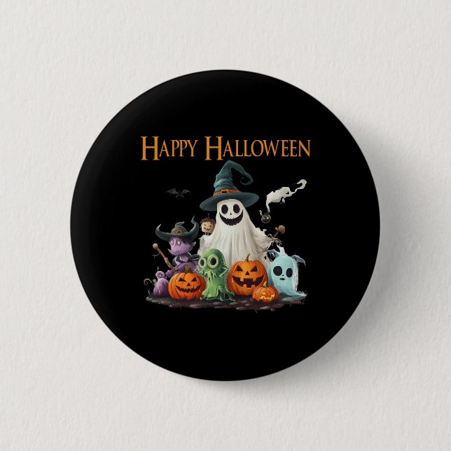 Spooky Niedlich Ghost Halloween Kostüm Happy Hallo Button (Vorderseite)