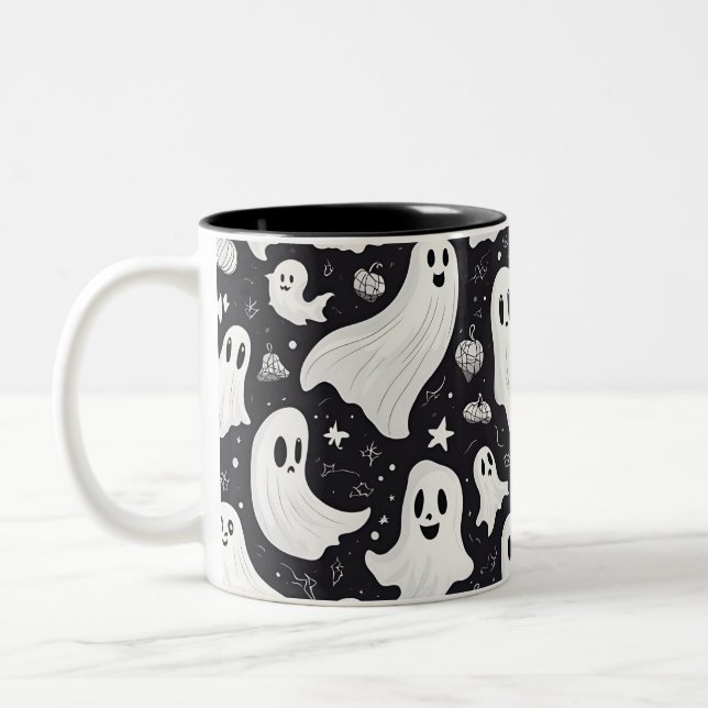 Spooky Niedlich Ghost Halloween Schwarz-weiß Zweifarbige Tasse (Links)