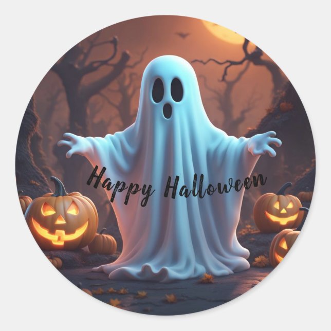 Spooky Niedlich Ghost Happy Halloween Runder Aufkleber (Vorderseite)