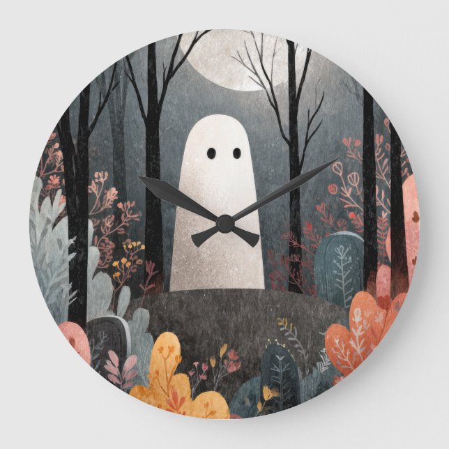 Spooky Niedlich Ghost Kinderzimmer Halloween Uhr (Vorderseite)