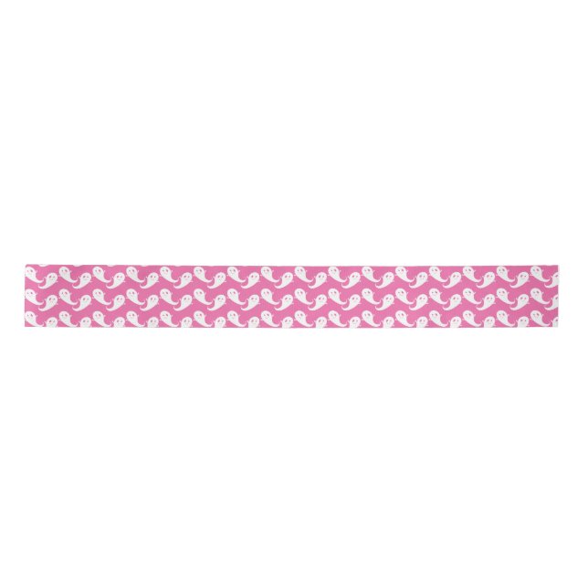 Spooky Niedlich Ghost Pattern Pink Halloween Band Satinband (Vorderseite)