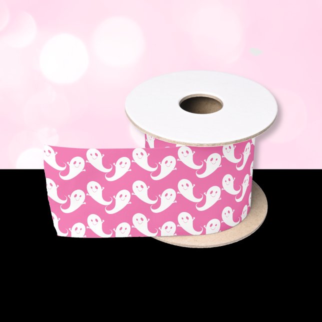 Spooky Niedlich Ghost Pattern Pink Halloween Band Satinband (Spooky Cute Ghost Pattern Pink Halloween Ribbon .)