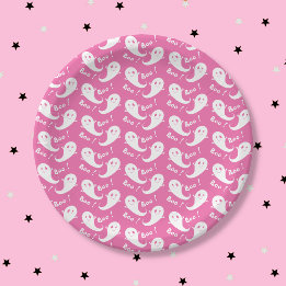 Spooky Niedlich Ghost Pattern rosa Papierplatte Pappteller