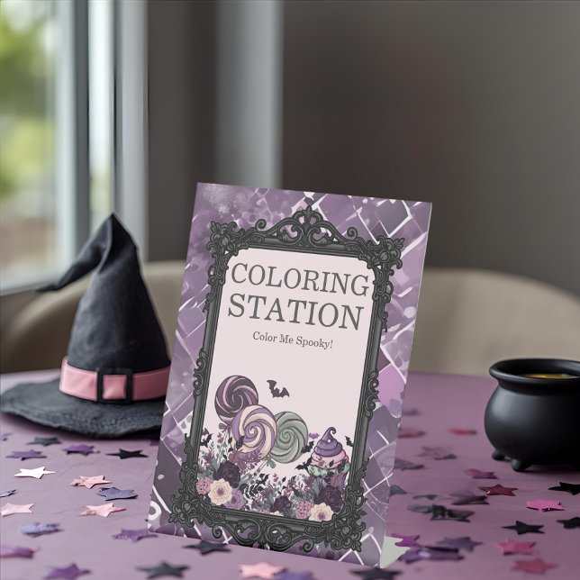 Spooky Niedlich Gothic lila COLORING STATION Sockelschild (Spooky Cute Gothic purple COLORING STATION Pedestal Sign)