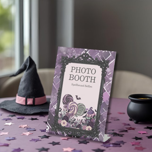 Spooky Niedlich Gothic lila FOTO BOOTH Sockelschild (Spooky Cute Gothic purple PHOTO BOOTH Pedestal Sign)
