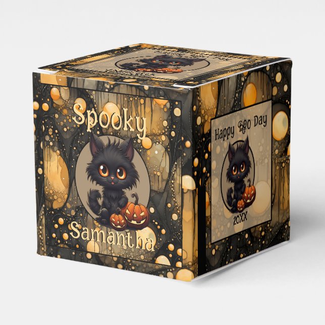 Spooky Niedlich Halloween Cat Personalisiert Geschenkschachtel (Vorderseite)