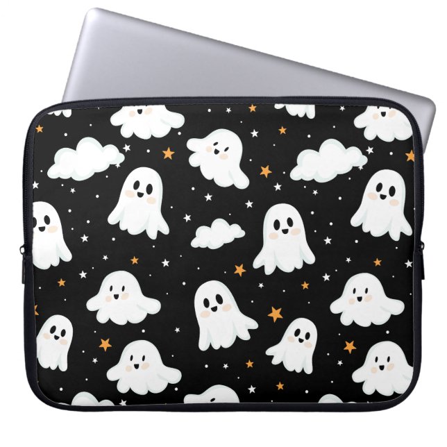 Spooky Niedlich Halloween Ghost Cloudy Star Sky Laptopschutzhülle (Vorderseite)